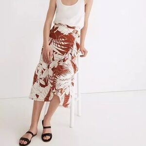Madewell Linen-Blend Ruffle-Wrap Midi Skirt in Tropical Vacation